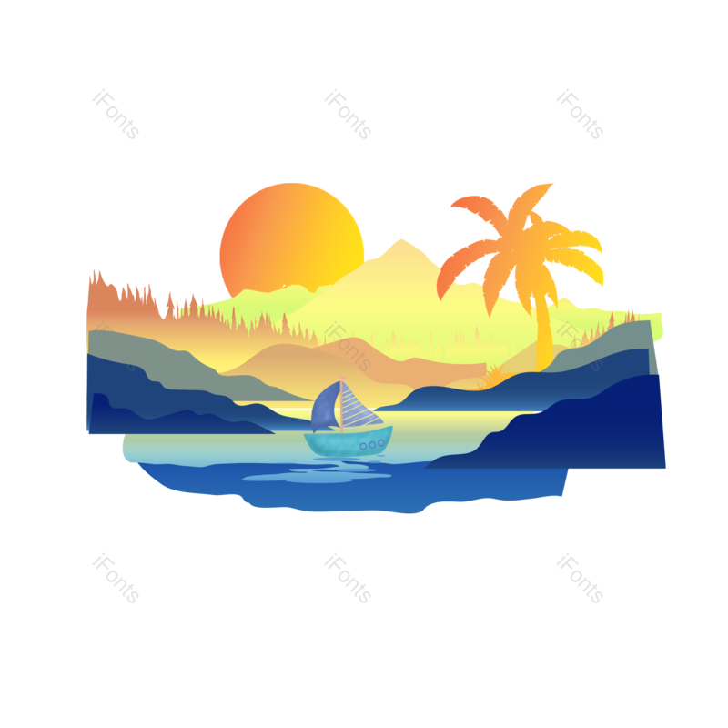潮流图片,现代元素,插画PNG,山水免抠素材